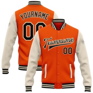 Custom Orange Black Cream Bomber Full Snap…