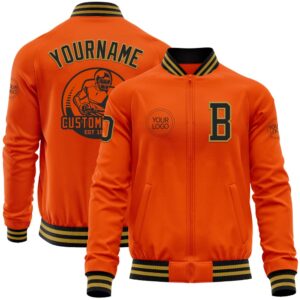 Custom Orange Black Old Gold Bomber Varsity…