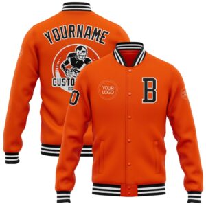 Custom Orange Black White Bomber Full Snap…