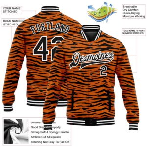 Custom Orange Black White Tiger Stripes 3D Pattern Design Bomber Full Snap Baseball Jacket Custom Team Jacket 2 gu5oyt.jpg