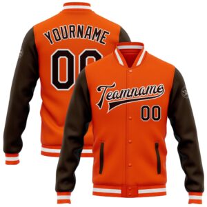 Custom Orange Brown White Bomber Full Snap…