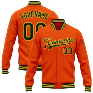 Custom Orange Green Gold Bomber Full Snap…