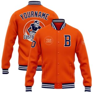 Custom Orange Navy-White Bomber Full-Snap Baseball Jacket_4630,…