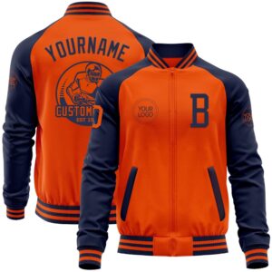 Custom Orange Navy Bomber Varsity Baseball Jacket,…