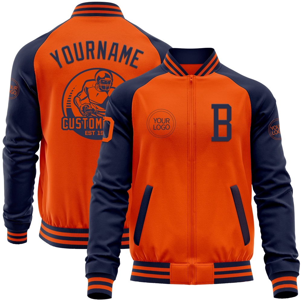 Custom Orange Navy Bomber Varsity Baseball Jacket, Custom Team Jacket