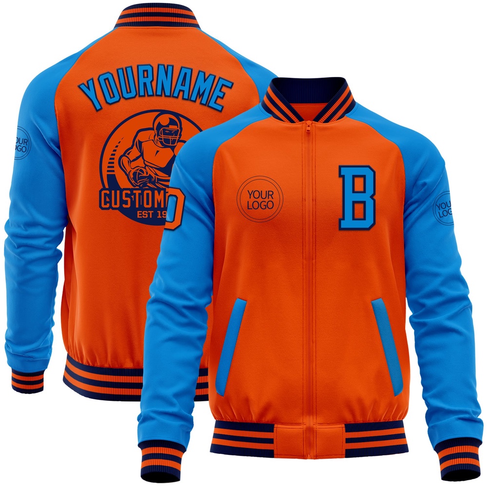 Custom Orange Navy Powder Blue Bomber Varsity Baseball Jacket, Custom Team Jacket
