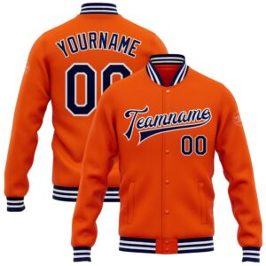 Custom Orange Navy White Bomber Full Snap…