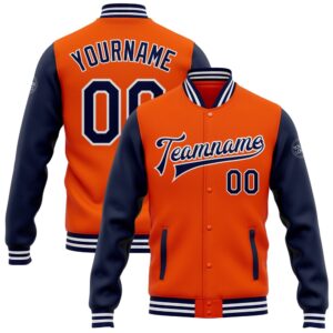 Custom Orange Navy White Bomber Full Snap…