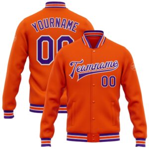 Custom Orange Purple White Bomber Full Snap…
