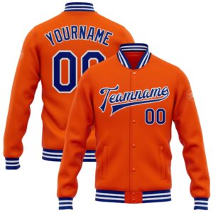 Custom Orange Royal White Bomber Full Snap…