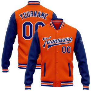 Custom Orange Royal White Bomber Full Snap…