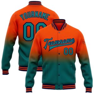 Custom Orange Teal Navy Bomber Full Snap…