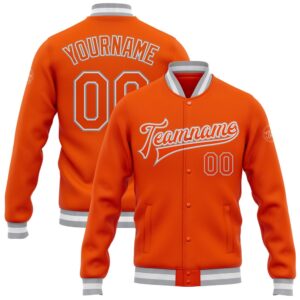 Custom Orange White Gray Bomber Full Snap…