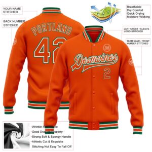 Custom Orange White Kelly Green Bomber Full Snap Baseball Jacket Custom Team Jacket 2 gacmpy.jpg