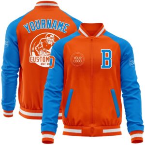 Custom Orange White Powder Blue Bomber Varsity…