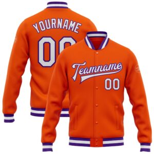 Custom Orange White Purple Bomber Full Snap…