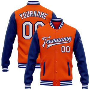 Custom Orange White Royal Bomber Full Snap…