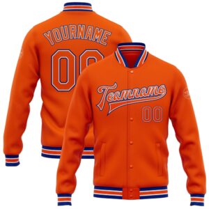 Custom Orange White Royal Bomber Full Snap…