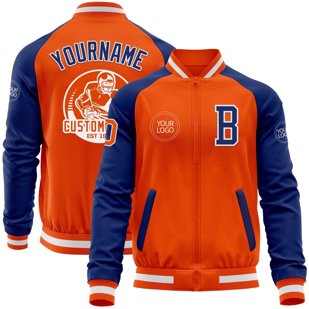 Custom Orange White Royal Bomber Varsity Baseball Jacket, Custom Team Jacket Custom Orange White Royal Bomber Varsity Baseball Jacket, Custom Team Jacket