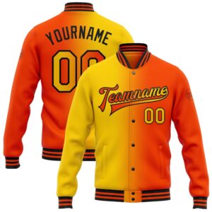 Custom Orange Yellow Black Bomber Full Snap…