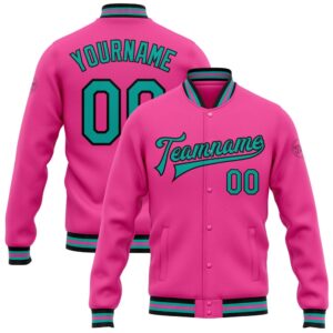 Custom Pink Aqua Black Bomber Full Snap…