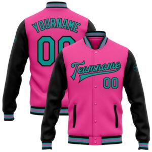 Custom Pink Aqua Black Bomber Full Snap…