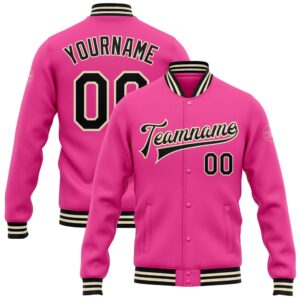Custom Pink Black Cream Bomber Full Snap…