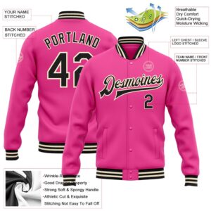 Custom Pink Black Cream Bomber Full Snap Baseball Jacket Custom Team Jacket 2 kjwscn.jpg
