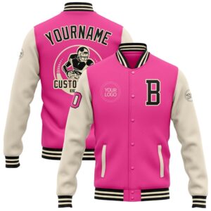 Custom Pink Black Cream Bomber Full Snap…