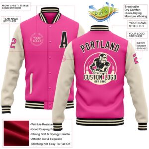 Custom Pink Black Cream Bomber Full Snap Varsity Baseball Jacket Custom Team Jacket 2 knqqqk.jpg