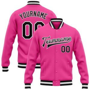 Custom Pink Black White Bomber Full Snap…