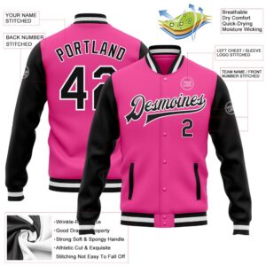 Custom Pink Black White Bomber Full Snap Varsity Baseball Jacket Custom Team Jacket 2 jgts9l.jpg