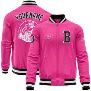 Custom Pink Black White Bomber Varsity Baseball…