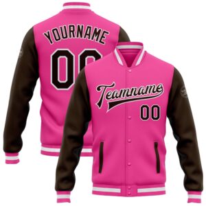 Custom Pink Brown White Bomber Full Snap…