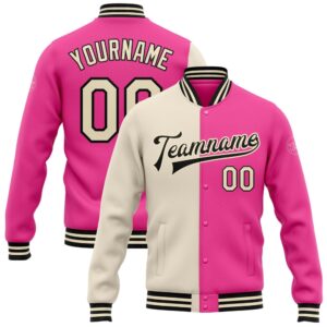 Custom Pink Cream Black Bomber Full Snap…