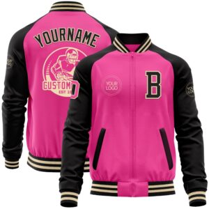 Custom Pink Cream Black Bomber Varsity Baseball…