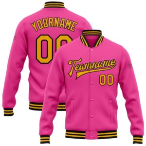 Custom Pink Gold Black Bomber Full Snap…
