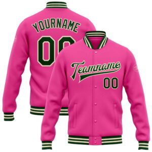 Custom Pink Green Cream Bomber Full Snap…