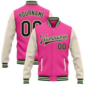 Custom Pink Green Cream Bomber Full Snap…