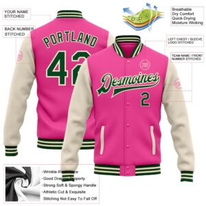 Custom Pink Green Cream Bomber Full Snap Varsity Baseball Jacket Custom Team Jacket 2 nnxaso.jpg