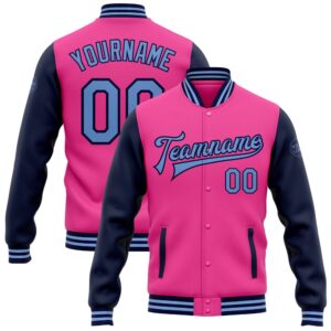 Custom Pink Light Blue Navy Bomber Full…