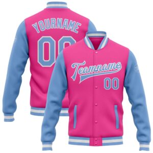 Custom Pink Light Blue White Bomber Full…