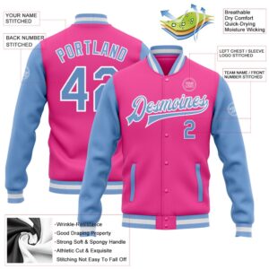 Custom Pink Light Blue White Bomber Full Snap Varsity Baseball Jacket Custom Team Jacket 2 jg9b9v.jpg