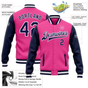 Custom Pink Navy White Bomber Full Snap Varsity Baseball Jacket Custom Team Jacket 2 yyails.jpg