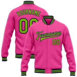 Custom Pink Neon Green Navy Bomber Full…