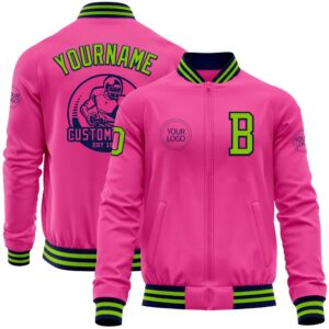 Custom Pink Neon Green Navy Bomber Varsity…