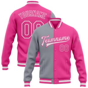 Custom Pink Pink Gray Bomber Full Snap…