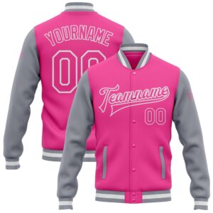 Custom Pink Pink Gray White Bomber Full…