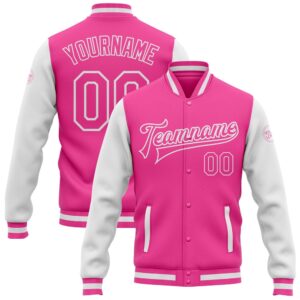 Custom Pink Pink White Bomber Full Snap…
