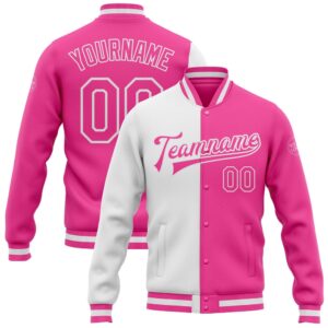 Custom Pink Pink White Bomber Full Snap…